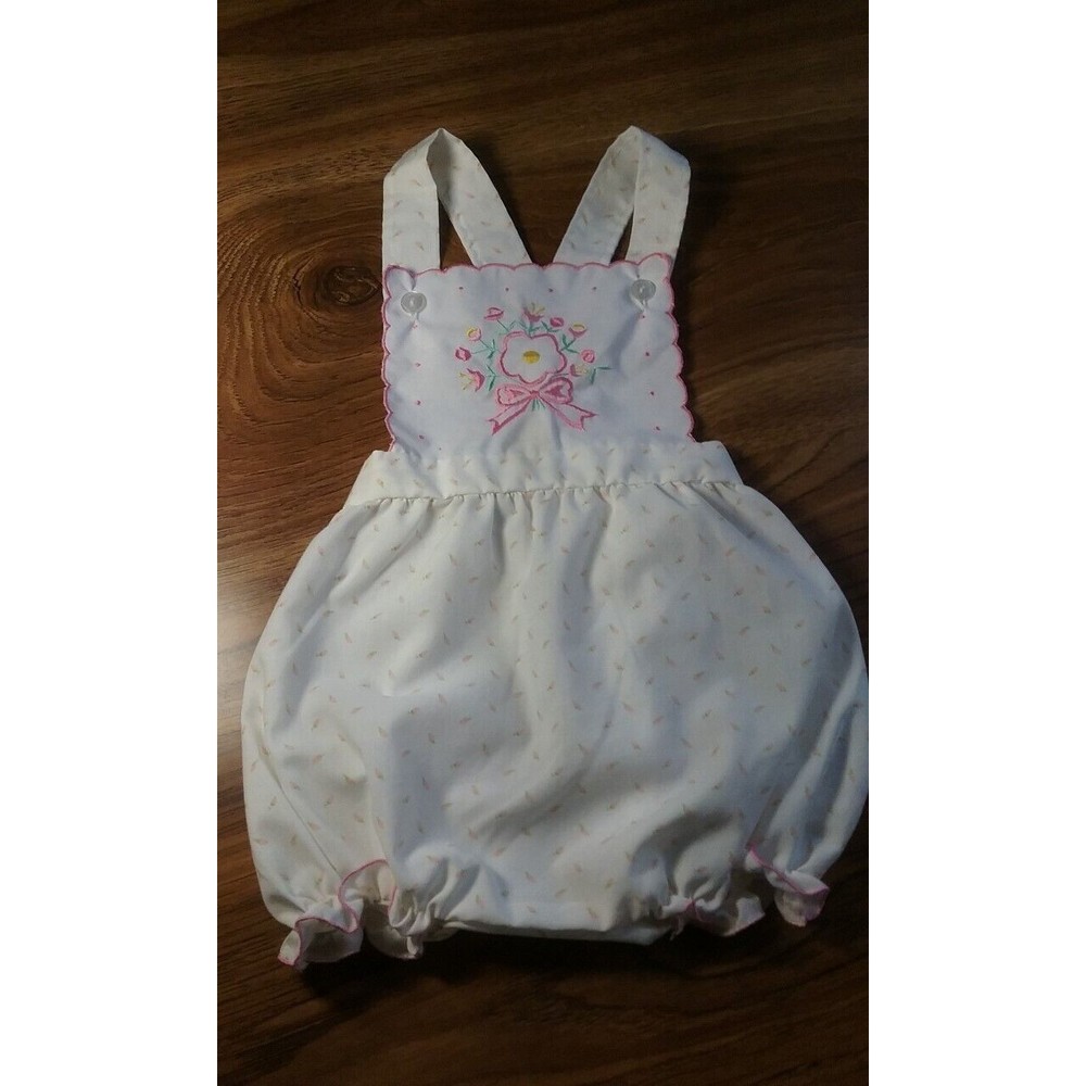 Vintage Baby Girl Cradle Togs Bubble Romper Floral Embroidery 9 Months